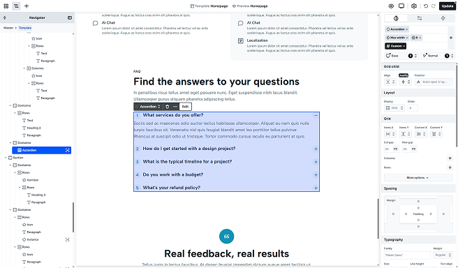 Mosaic Accordion element showing collapsible FAQ-style headings