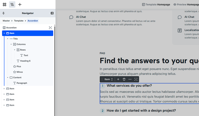 Mosaic Accordion scope view showing its default structure