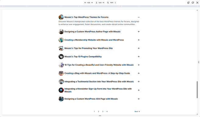 Mosaic Accordion with dynamic data enabled, showing one template Item used to automatically generate and update multiple items