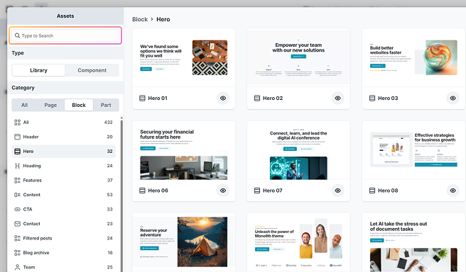 Search bar highlighted in Mosaic’s Assets window