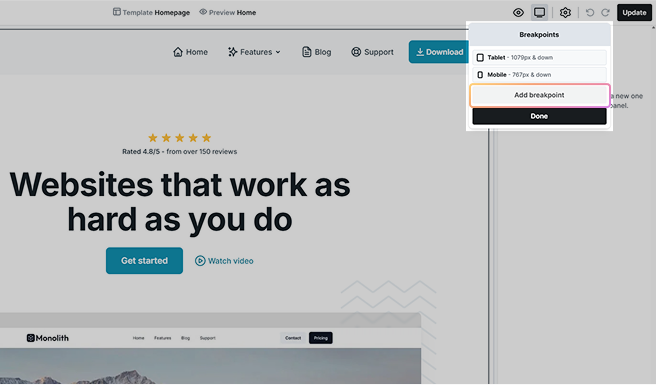 Add breakpoint button highlighted in Mosaic’s breakpoint management panel