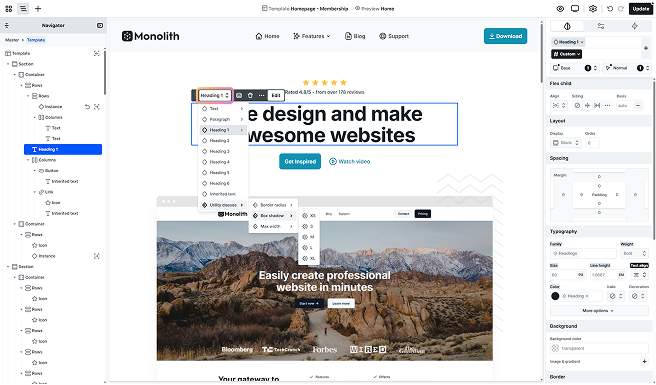 Class selector in Mosaic’s Toolbar showing dropdown for selecting classes