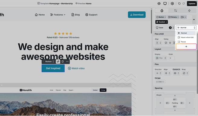 Plus button highlighted in Mosaic’s State selector for adding custom states
