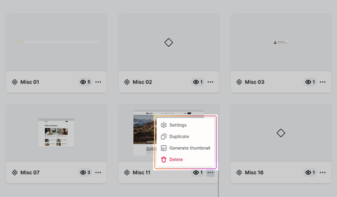 Context menu for a component in Mosaic, providing actions