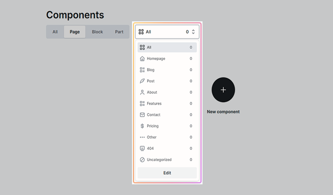 Category filter dropdown in Mosaic allowing users to narrow down components by selected categories