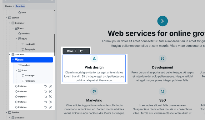 Detached component instance in Mosaic displayed as a standalone static design, no longer linked to the original component