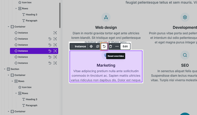 Reset overrides button in Mosaic’s toolbar