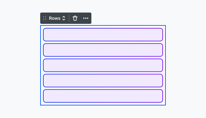 Rows element on the Mosaic canvas with child elements stacked vertically from top to bottom using flexbox layout
