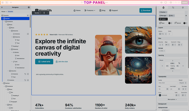 Top panel in Mosaic’s editor highlighted