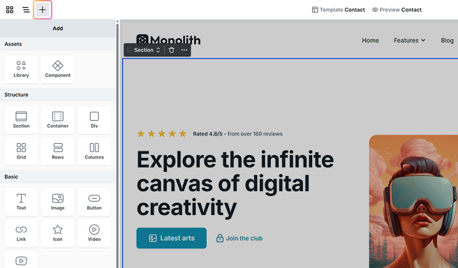 Add element panel in Mosaic for dragging and dropping new elements