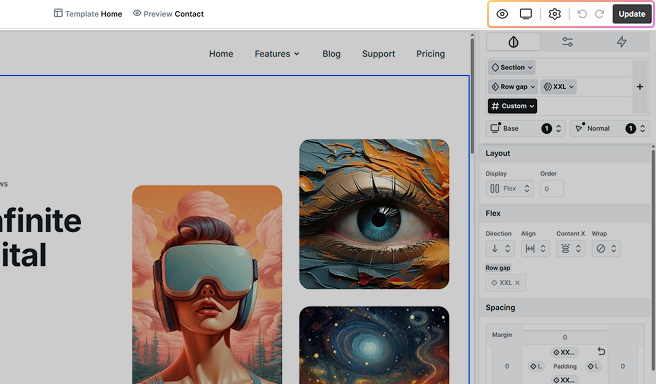 Top panel’s right side in Mosaic highlighted, showing editor controls