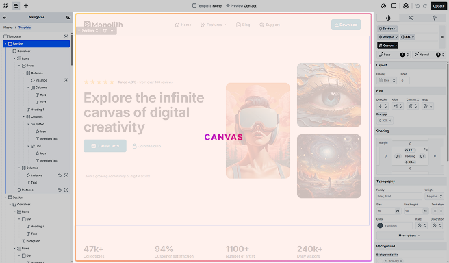 Highlighted Canvas area in Mosaic’s Editor