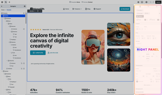 Settings panel in Mosaic editor highlighted