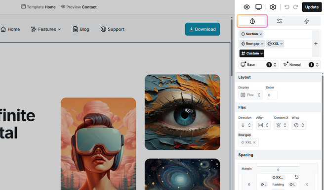 Style tab open in Mosaic editor, displaying customizable styling options for the selected element