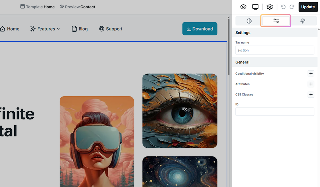 Advanced tab open in Mosaic editor, providing extended settings