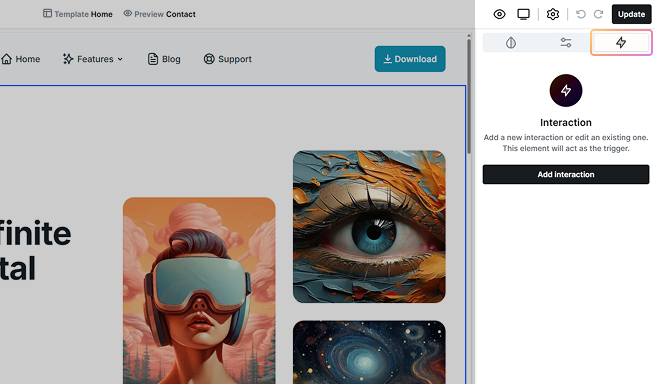Interactions tab open in Mosaic editor