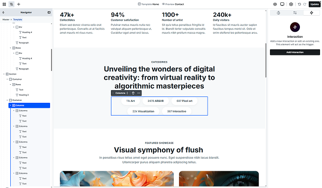 Mosaic editor with the Navigator and Canvas highlighting the active element