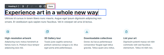 Done button highlighted in the toolbar of the current element’s scope