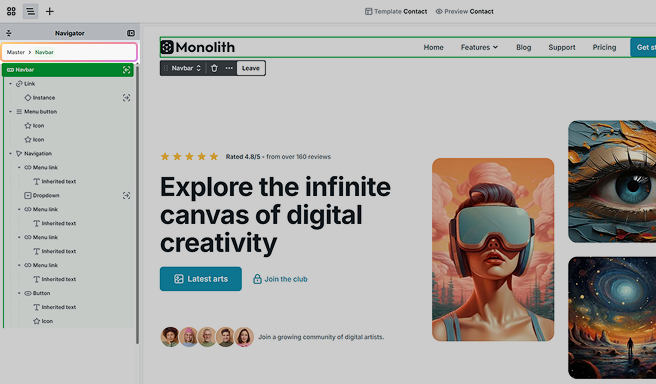 Breadcrumb navigation highlighted in Mosaic’s Navigator