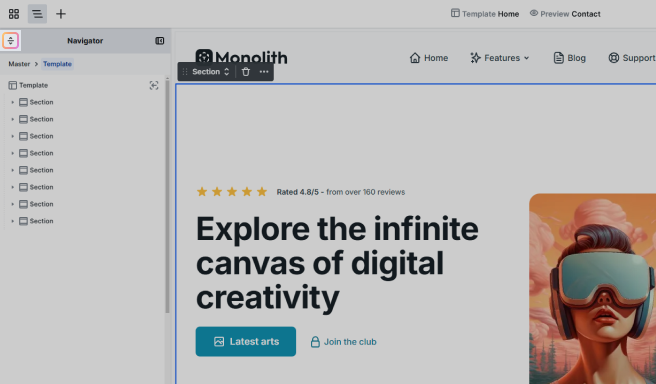 Mosaic Navigator with the Collapse/Expand button on the top left