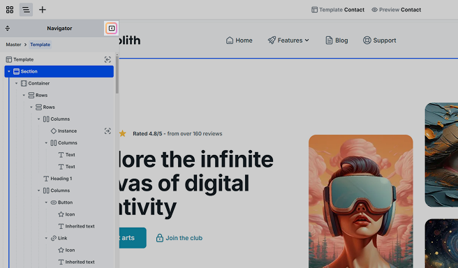 Mosaic Navigator with the Dock/Undock button on the top right