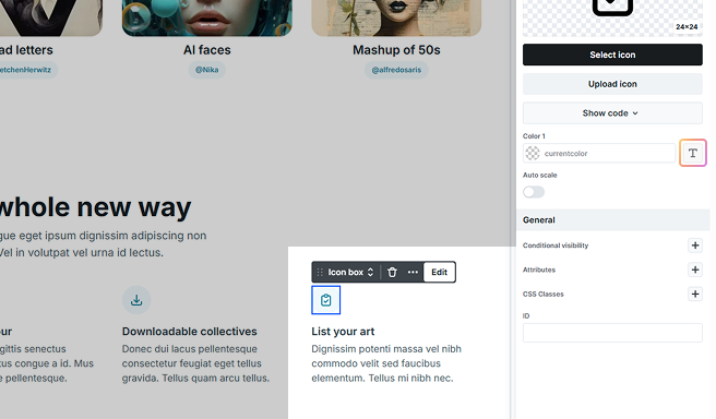 T buttons highlighted in Mosaic's Icon settings