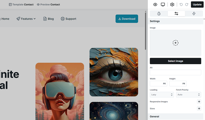 Advanced tab settings for the Image element in Mosaic, offering additional customization options