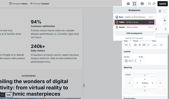 Tablet breakpoint highlighted in Mosaic, illustrating strategy of using multiple image elements with display rules for responsive design
