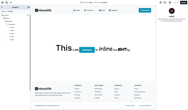 Example on Mosaic’s Canvas showing inline text formatting applied to emphasize and differentiate specific parts of the text content