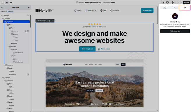 Mosaic Interactions tab showing the Add interaction button