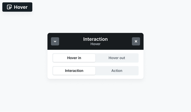 Mosaic Interactions panel showing Hover settings with options to define animations for Hover in and Hover out events on an element