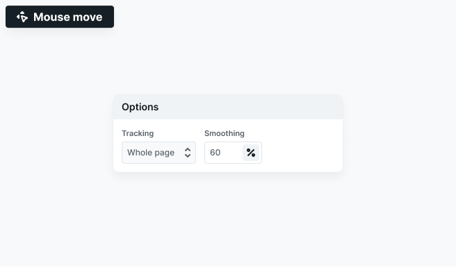 Mosaic Mouse move interaction settings showing Tracking and Smoothing options