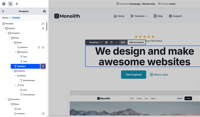 Mosaic Navigator showing an element marked with a target icon to indicate they are targeted by an interaction