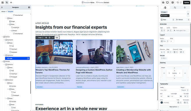 Loop element displayed in the Mosaic editor