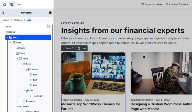 Loop element structure shown in Mosaic’s Navigator panel after entering its scope
