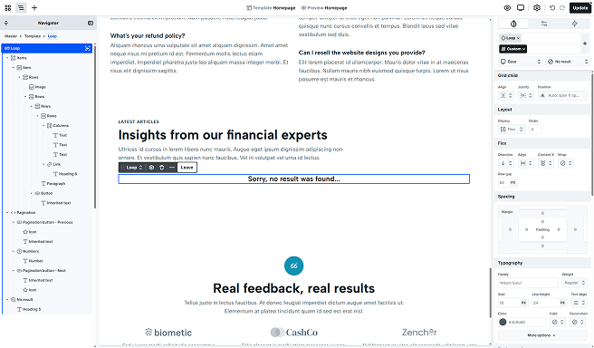 Mosaic Loop element showing the No result state