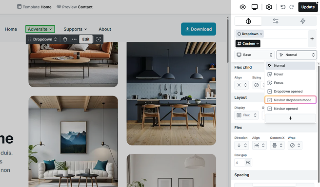 Navbar dropdown mode state selected in Mosaic’s state dropdown