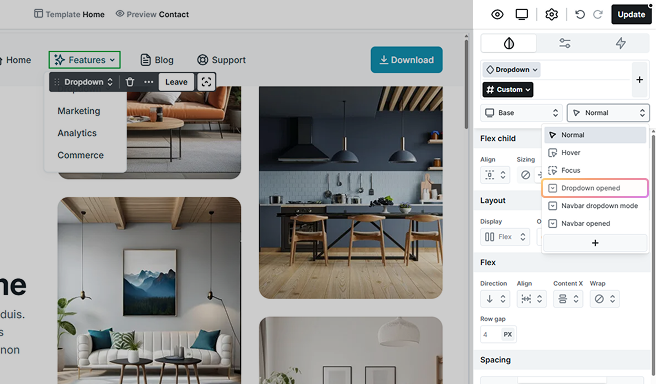 Dropdown opened state selected in Mosaic’s state dropdown