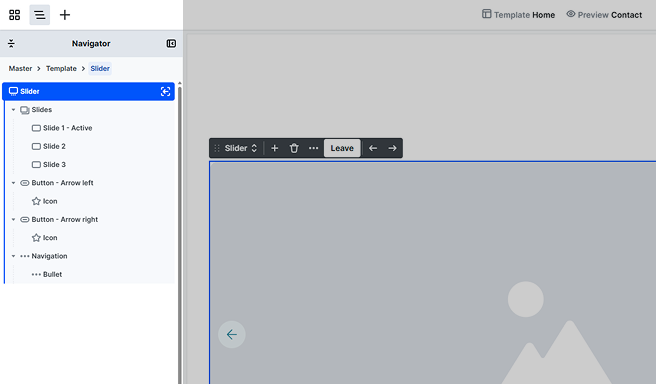 Slider element structure shown in Mosaic’s Navigator panel after entering scope