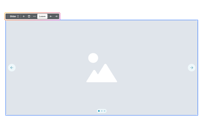 Slider element's toolbar scope in Mosaic highlighted, displaying additional options for managing your slider