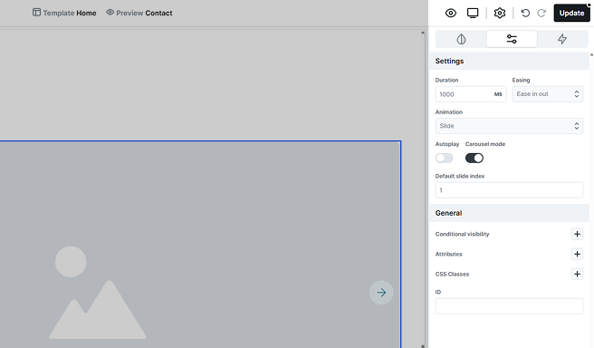 Advanced tab settings for the Slider element in Mosaic, providing advanced configuration options
