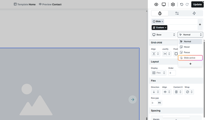Slide active state highlighted in Mosaic’s Style tab state selector