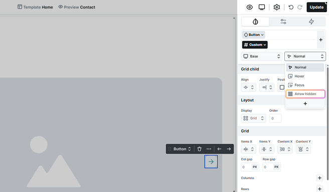 Arrow hidden state highlighted in Mosaic’s Style tab state selector