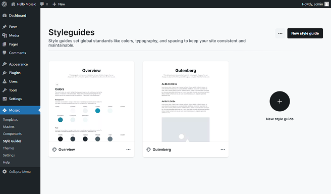 Style guides interface in Mosaic.