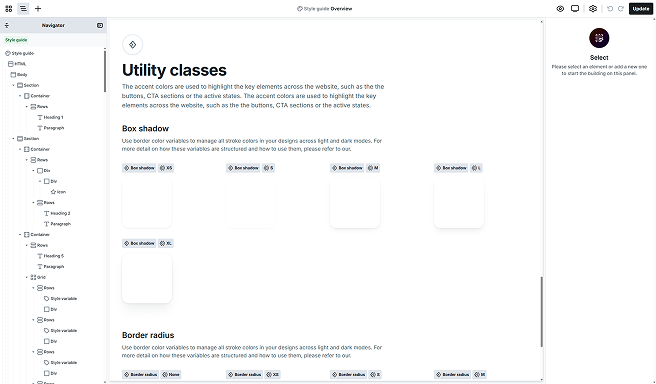 Mosaic Style guide Utility classes section showing reusable style options for applying consistent design across multiple elements.