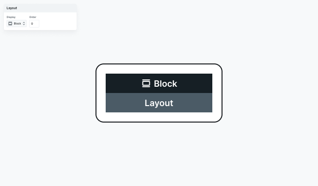 'Display: block' option selected in Mosaic’s Style tab with the element visibly rendered as a block on the Canvas