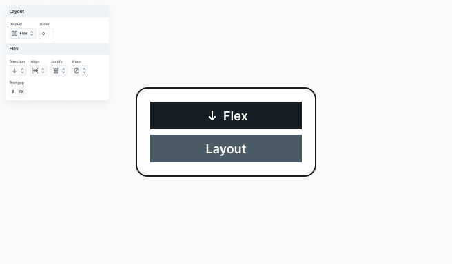 'Direction: Column' layout option selected in Mosaic’s Style tab, showing child elements stacked on the Canvas