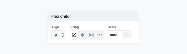 Flex child settings section in Mosaic’s Style tab for elements within a flex container