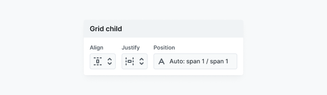 Grid child settings in Mosaic’s Style tab, displaying options for positioning elements within defined grids