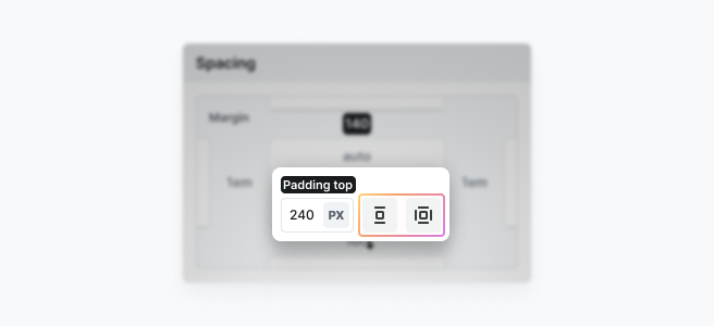 Spacing application options in Mosaic showing controls to apply Margin or Padding to one side, opposite sides, or all sides simultaneously